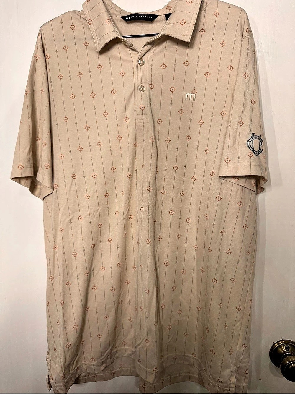 TravisMathew Men's Geometric Polo Beige XL